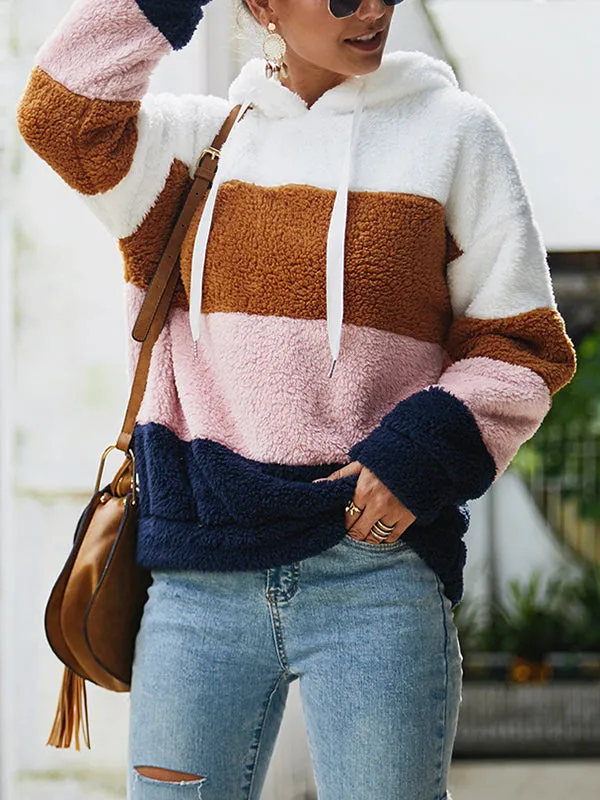 Autumn and Winter Stitching Plush Sweater Top