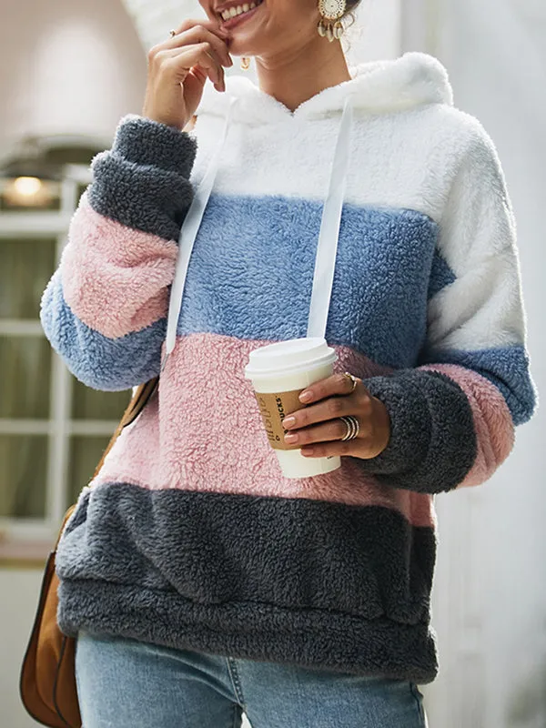 Autumn and Winter Stitching Plush Sweater Top