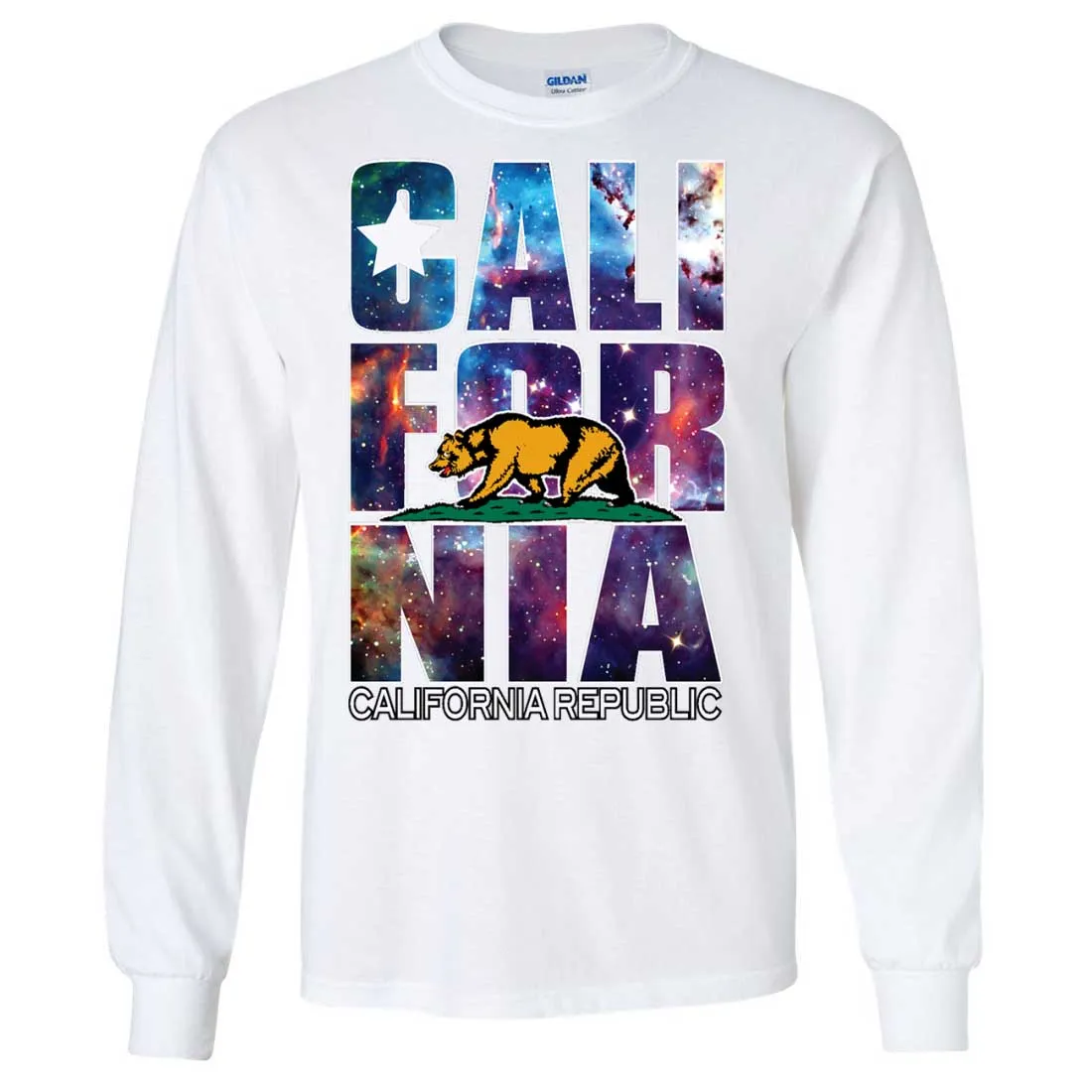 California Republic Cosmic State Flag Logo Design In Space Galaxy Long Sleeve Shirt