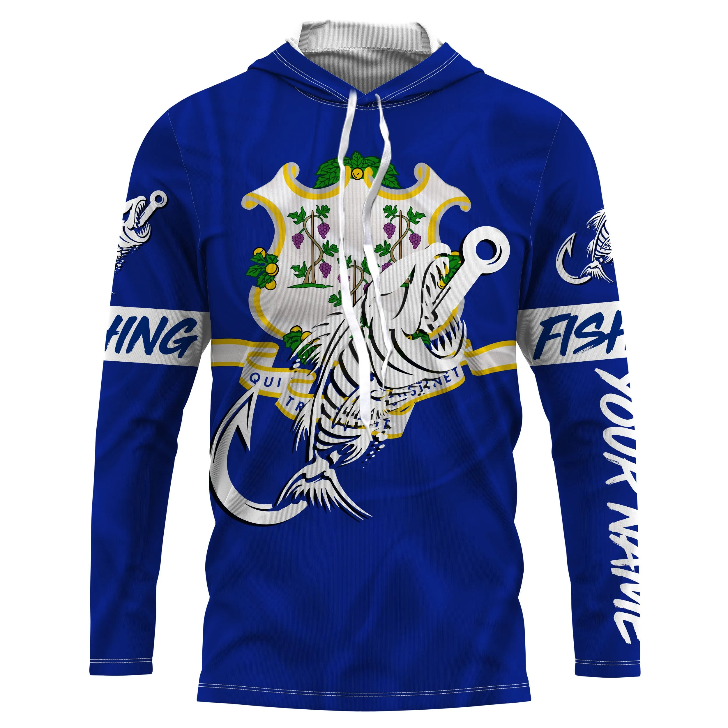 CT Fishing Custom Connecticut Flag Fish hook skull Custom name jerseys | Long sleeve, Long Sleeve Hooded NPQ726