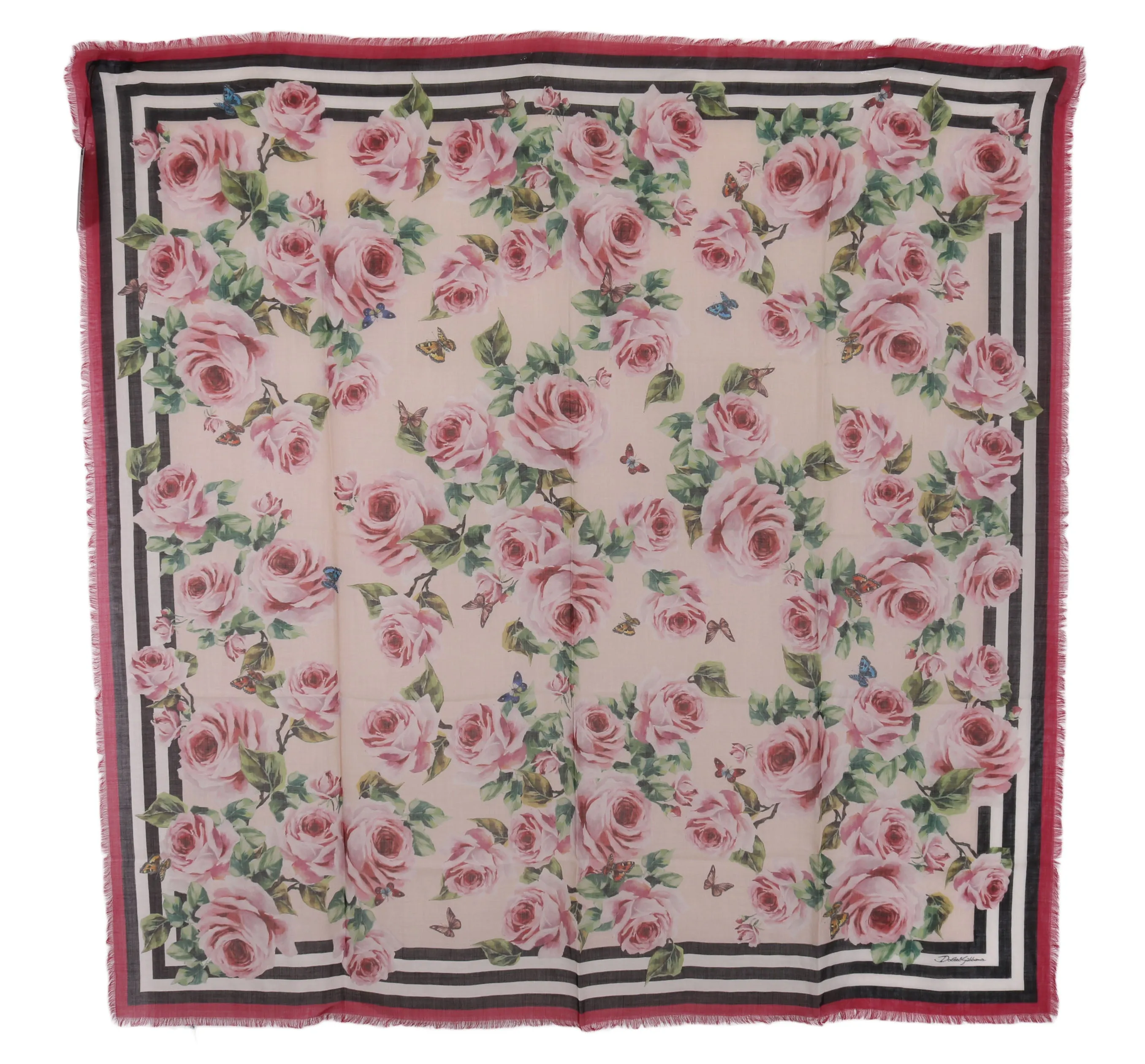 Pink Roses Cashmere Silk Wrap Shawl Scarf
