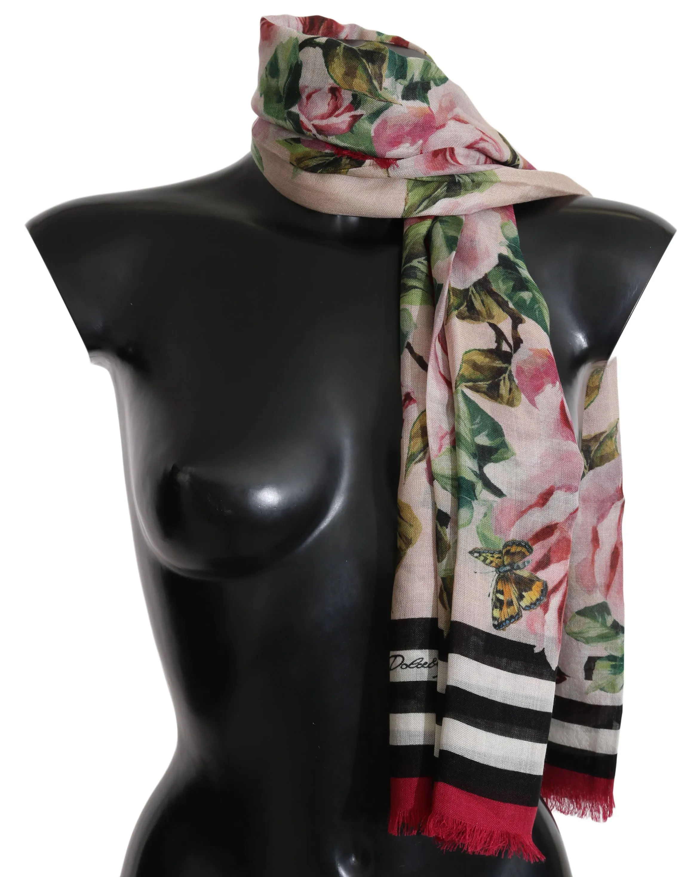 Pink Roses Cashmere Silk Wrap Shawl Scarf