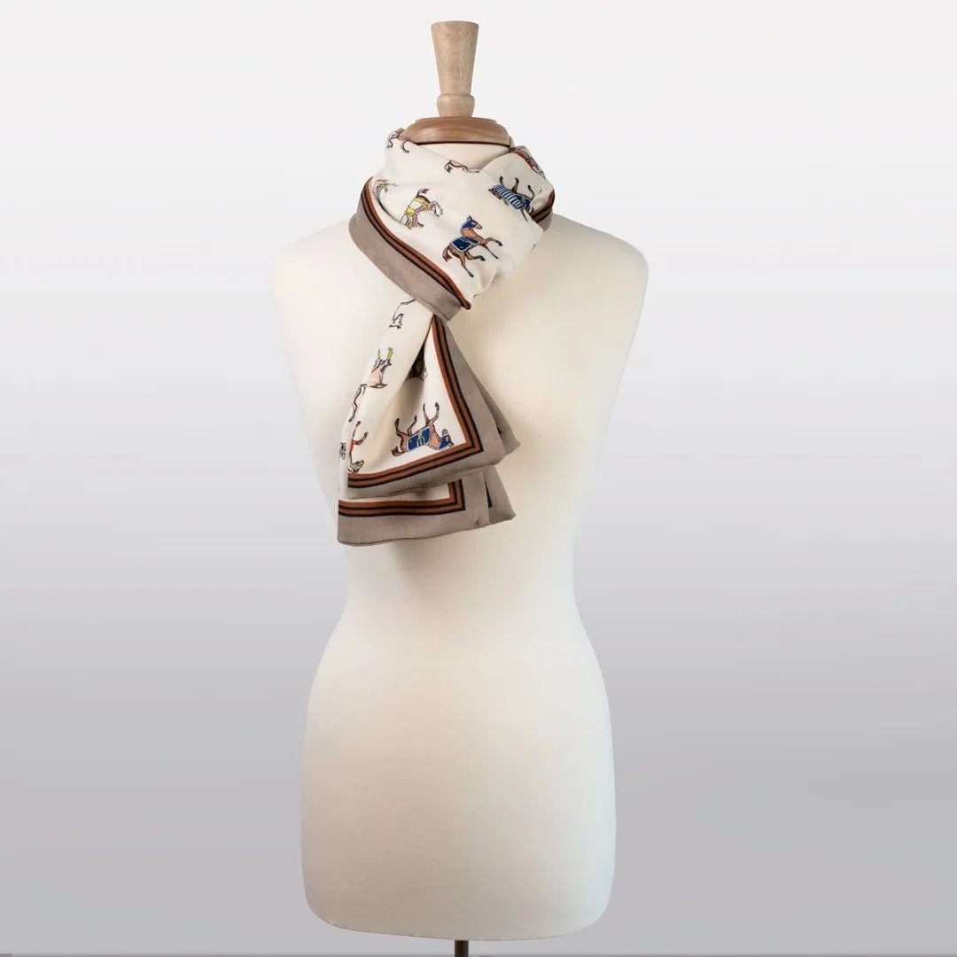 The Paddock Wrap- Equestrian Motif Double Sided Jacquard Scarf